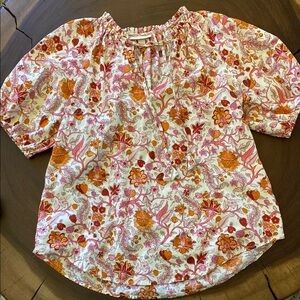Knox Rose Floral Pink and Orange Blouse/ Size small